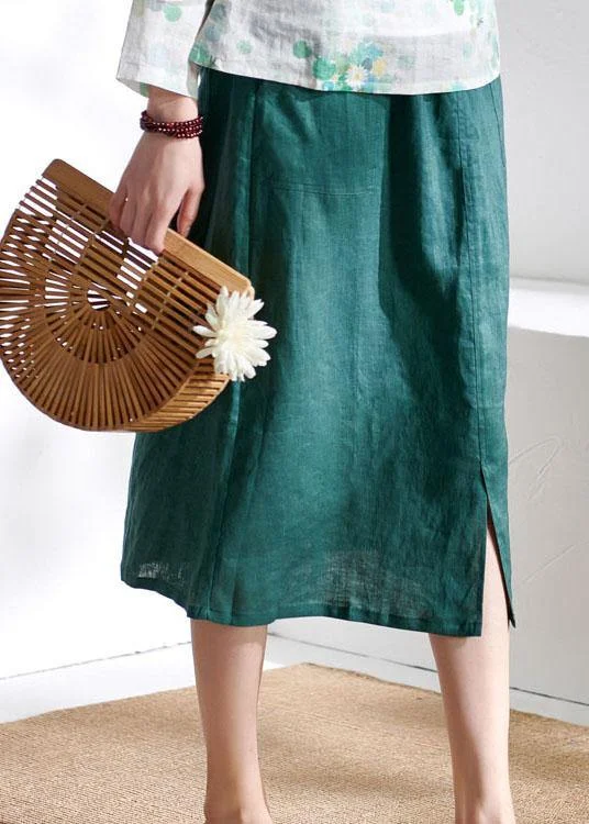 Simple Green Pencil Pockets Patchwork Summer Skirt Linen lightweight skirt design