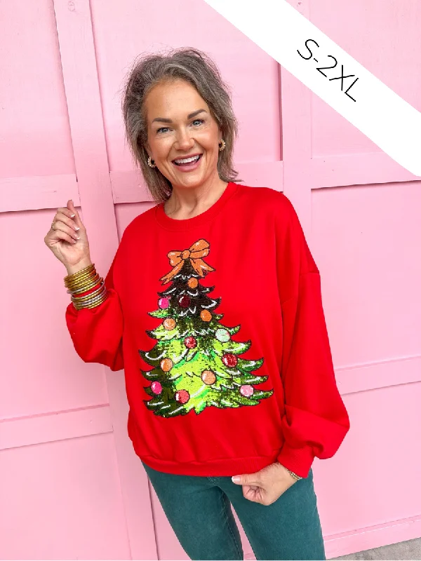 Sparkle & Shine Christmas Tree Sweatshirt Hoodie with Hem Frayed Vintage Worn
