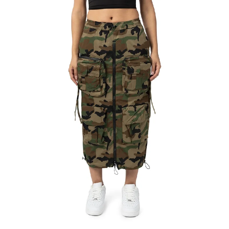Straight Utility Long Skirt - Wood Camo silk skirt elegant