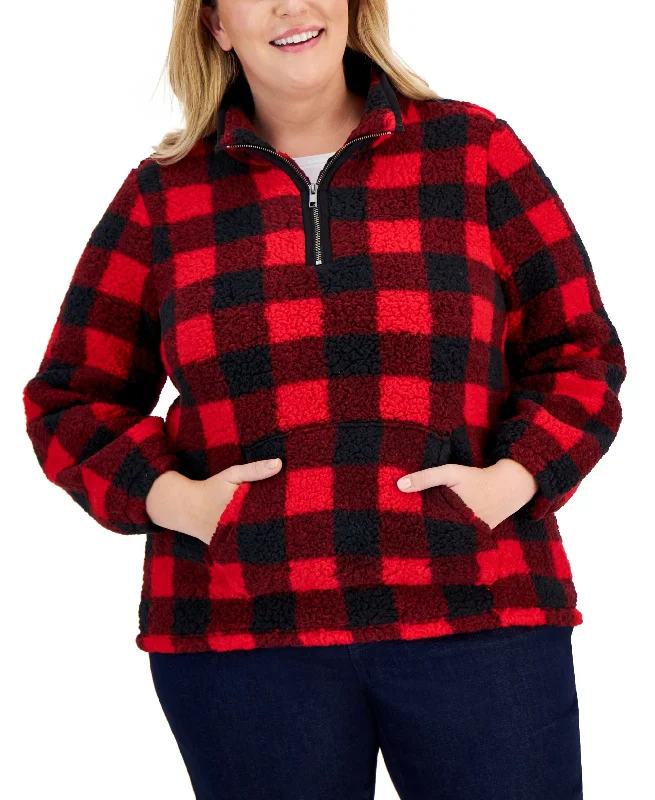 Style & Co Plus Size Plaid Sherpa Sweatshirt Hoodie with Stripes Bold Sporty