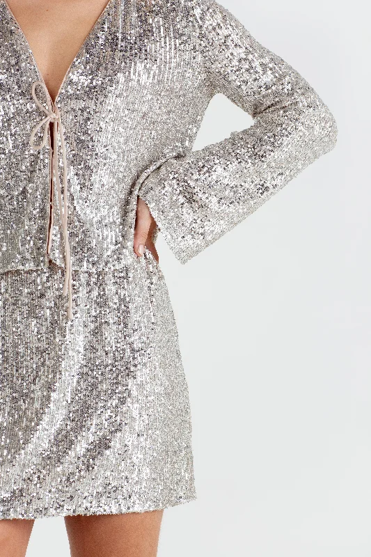 "The Lucy" - Sequin Mini Skirt (Champagne) linen skirt natural
