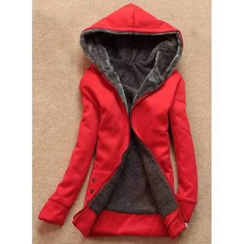Stylish Long Sleeves Solid Color Flocking Hooded Hoodie For Women - Red One Size Hoodie with Patch Decorative Personalized Stylish Long Sleeves Solid Color Flocking Hooded Hoodie For Women - Red One Size Hoodie with Patch Decorative Personalized