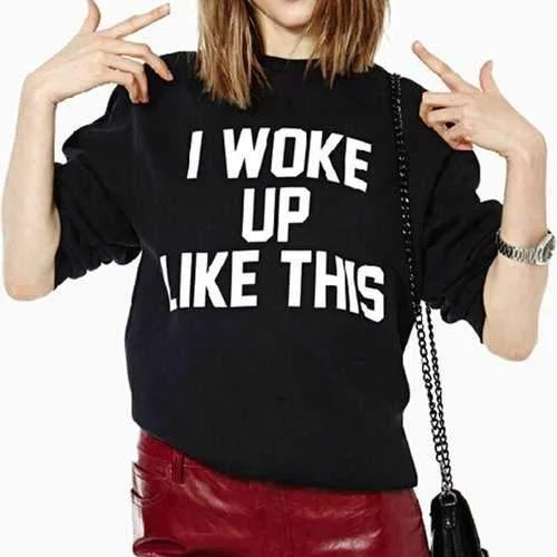 Stylish Round Neck Letter Print Long Sleeve Sweatshirt For Women - Black L Hoodie with Typography Text Message Stylish Round Neck Letter Print Long Sleeve Sweatshirt For Women - Black L Hoodie with Typography Text Message