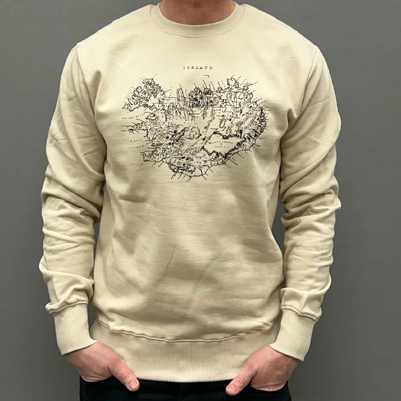 Unisex Sweatshirt- Iceland Map - Beige Hoodie with Neon Bright Vibrant