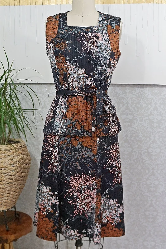 Vintage Floral Spray Top  Skirt Set silk skirt luxurious