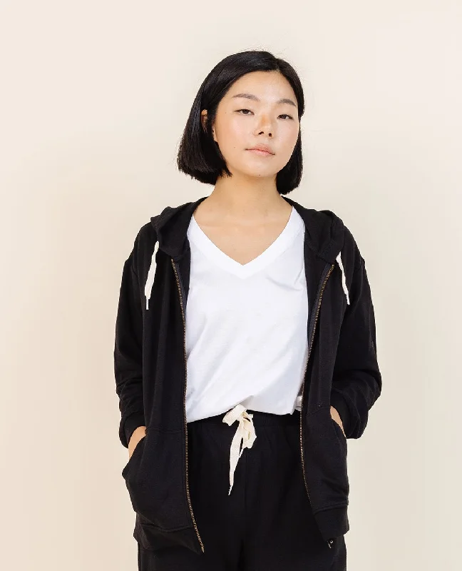 Women's Zip Hoodie in Ink Cotton Hoodie Fleece Lining Warmth