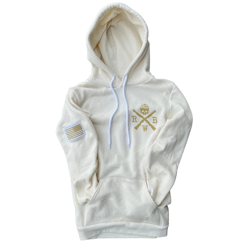 Women's American Flag Patch Pullover Hooded Sweatshirt (Natural) Hoodie with Thumb Holes Functional Cozy Women's American Flag Patch Pullover Hooded Sweatshirt (Natural) Hoodie with Thumb Holes Functional Cozy