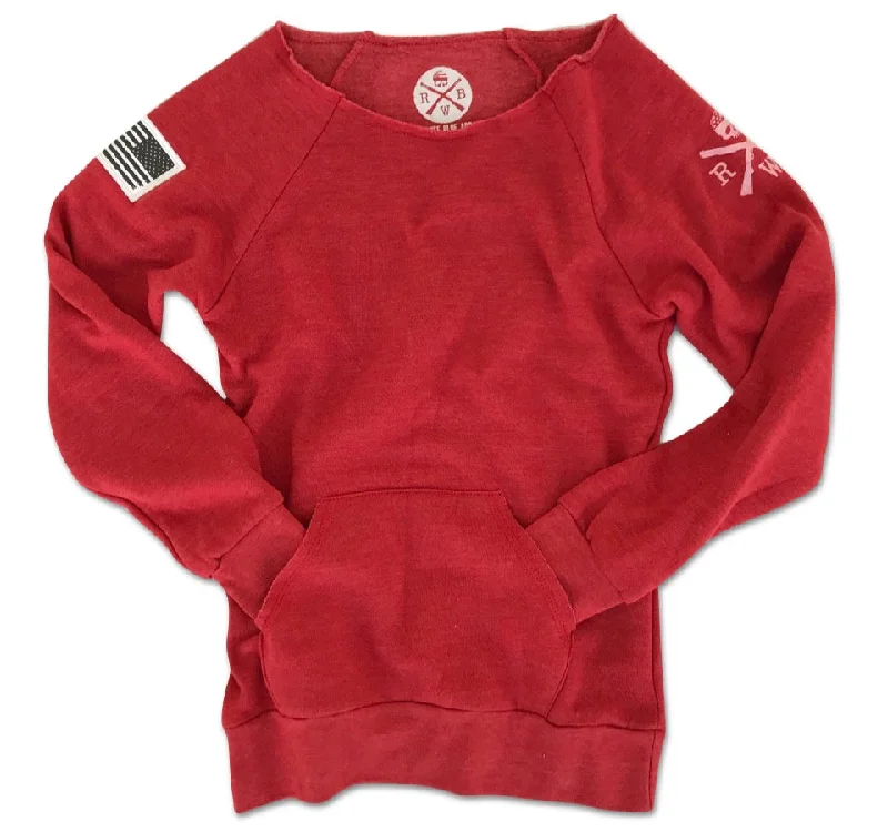 Women's American Flag Patch Pullover Off-the-Shoulder Sweatshirt (Heather Red) Hoodie with Pocket Utility Practical Women's American Flag Patch Pullover Off-the-Shoulder Sweatshirt (Heather Red) Hoodie with Pocket Utility Practical