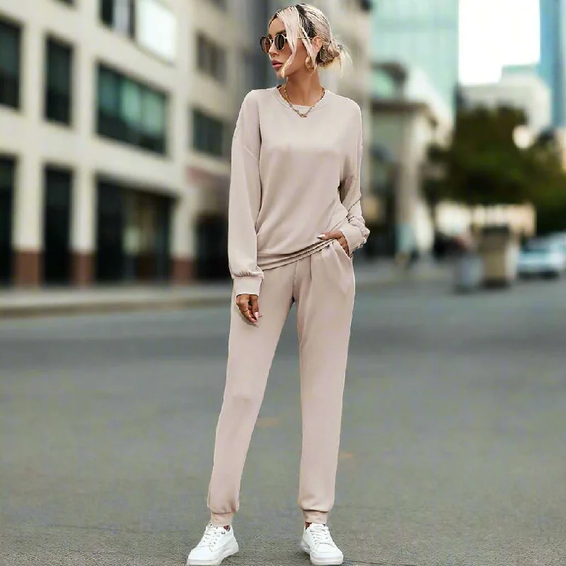 Women's Casual Long Sleeved Sweatshirt and Pants Loungewear Set Hoodie with Hem Applique Textured Unique Women's Casual Long Sleeved Sweatshirt and Pants Loungewear Set Hoodie with Hem Applique Textured Unique