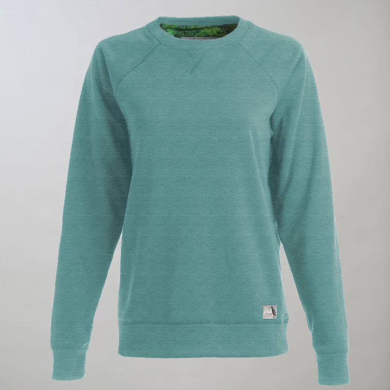 Women's Crew Neck Sweatshirt- Bermuda Green Heather Hoodie with Button Placket Classic Preppy Women's Crew Neck Sweatshirt- Bermuda Green Heather Hoodie with Button Placket Classic Preppy