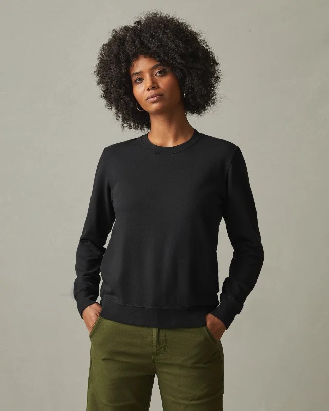 French Terry Crew Sweatshirt - Black Zip Hoodie Drawstring Kangaroo Pocket