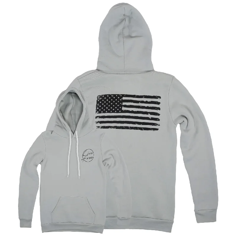 Women's Light Gray American Flag Hooded Sweatshirt | Made in USA Hoodie with Batwing Sleeves Loose Dramatic Women's Light Gray American Flag Hooded Sweatshirt | Made in USA Hoodie with Batwing Sleeves Loose Dramatic