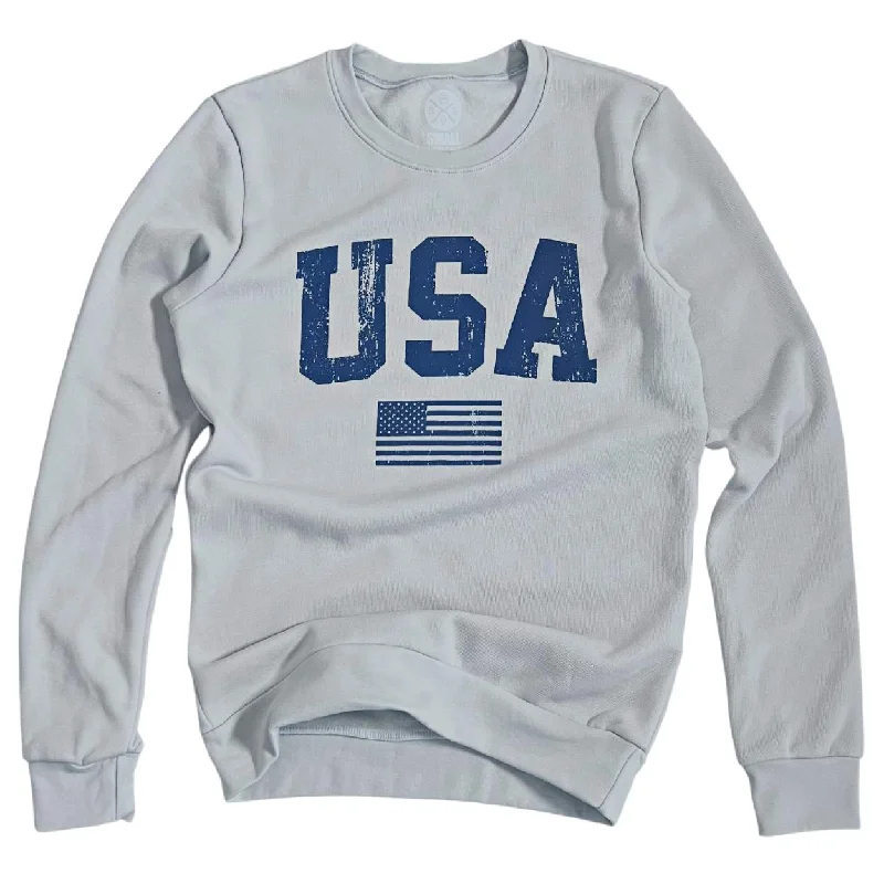 Women's USA Patriotic Crewneck Sweatshirt Hoodie with Side Slits Relaxed Casual