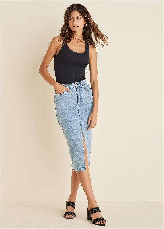 Denim Midi Skirt - Light Wash velvet skirt plush