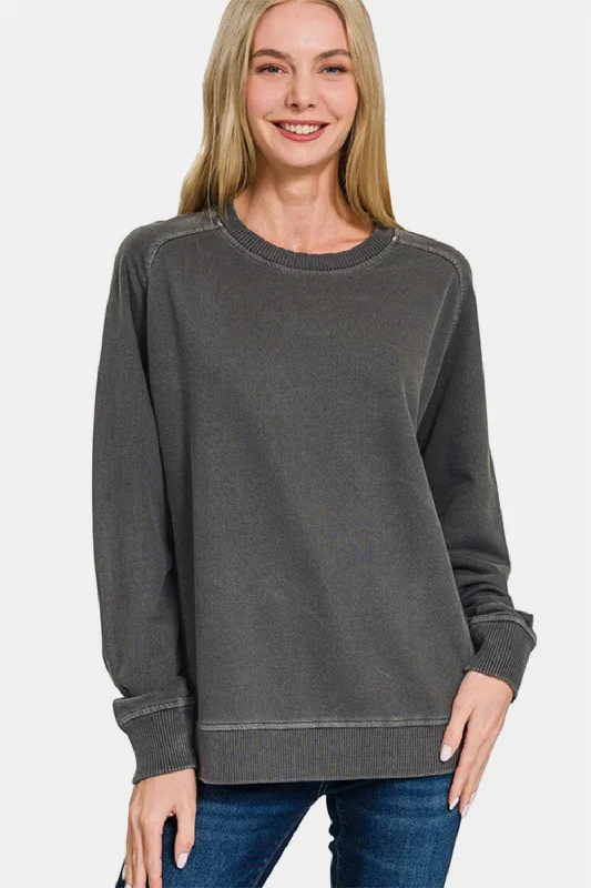 Zenana Full Size Pigment Dyed French Terry Sweatshirt Hoodie with Print Artistic Unique